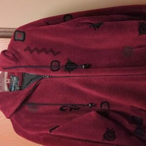 Women's Red (Burgundy) Heavy Weight Fleece Winter Jacket With Black Pattern